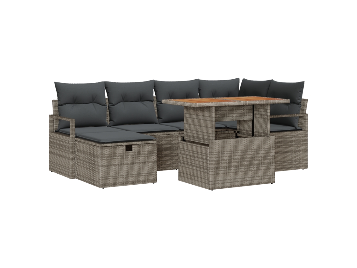 Conjunto 7 Conjunto De Sofá De Jardim Vidaxl Cinzento Vime Pe (100 X 55 X 73 Cm)