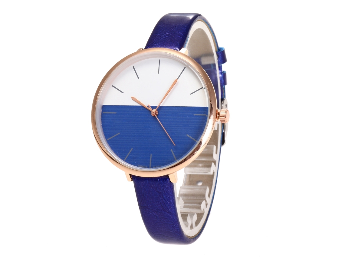 Relógio de Pulso Analógico de Quartzo com Pulseira Pu para Homens e Mulheres (azul)