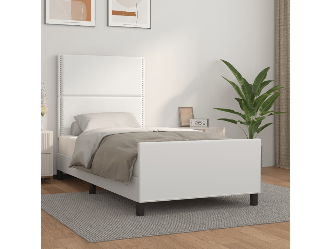 Vidaxl Estrutura Cama C/ Cabeceira 100x200 Cm Couro Artificial Branco