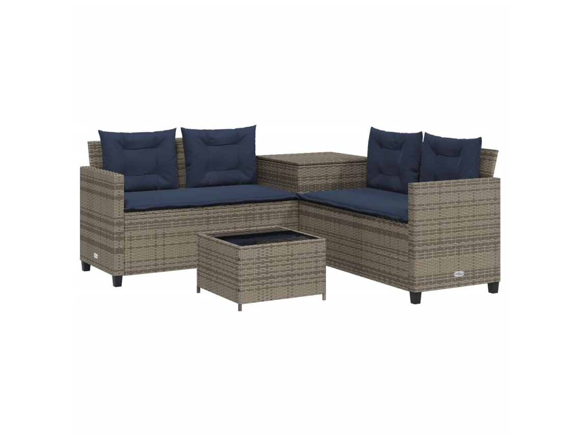 Sofá de Jardim em formato de L com Mesa e Almofadas em Rattan Sintético Cinza MAISON EXCLUSIVE