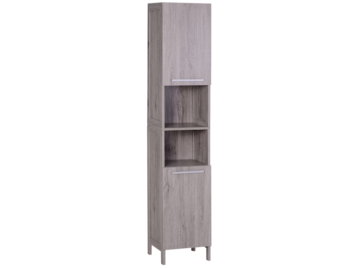 Armário de coluna CHEZMOI com 2 portas, 6 nichos, prateleiras ajustáveis, 30x28x180 cm, branco