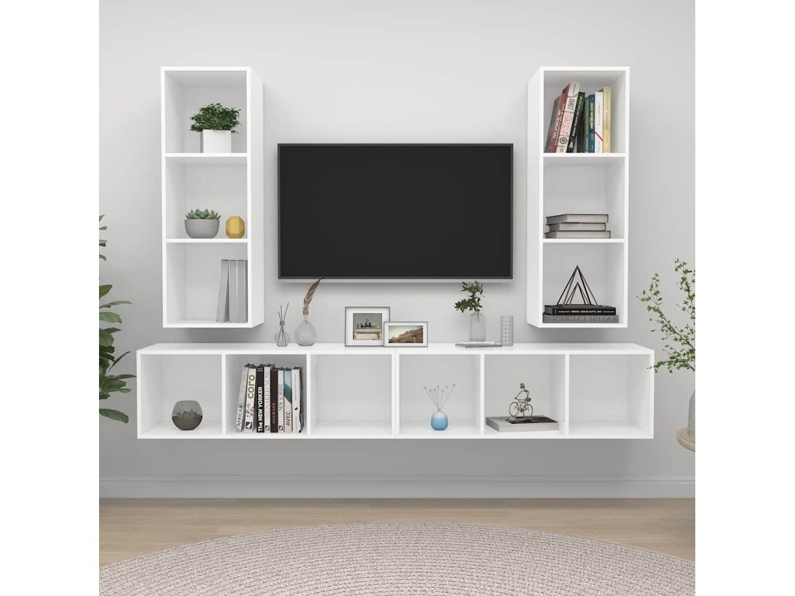Vidaxl Armários De Parede Para Tv 4 Pcs Contraplacado Branco