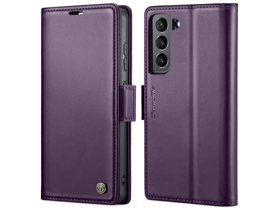 Capa Para Samsung Galaxy S22 Plus 5g Borboleta Fivela Litchi Textura De Telefone De Couro Rfid Antirroubo Roxo Perolado