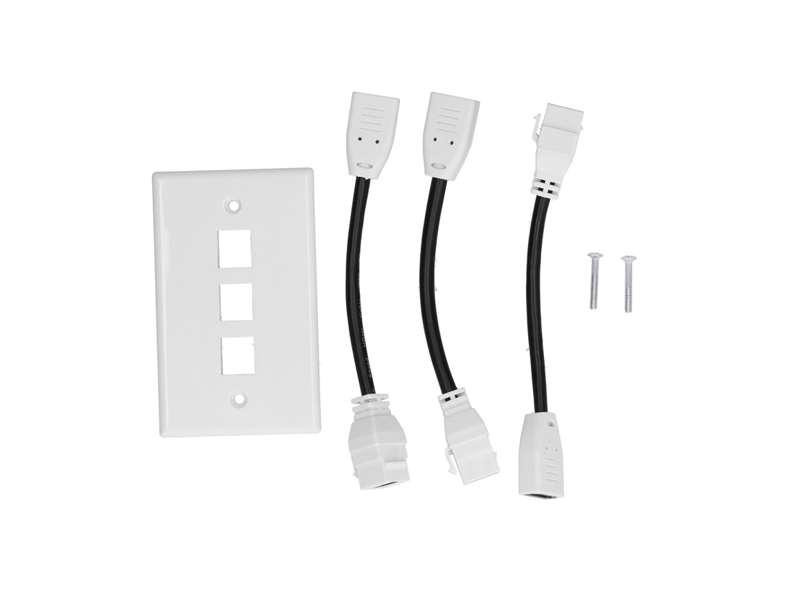 Tomada de parede HDMI 4K de 3 portas (resistente ao desgaste e durável, com cabo HDMI fêmea para mulheres)