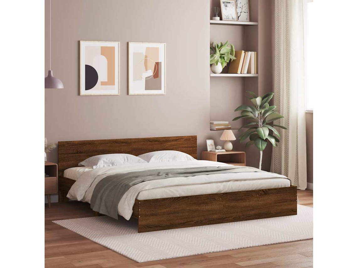 Vidaxl Estrutura Cama Cabeceira/luzes Led 200x200cm Carvalho Castanho