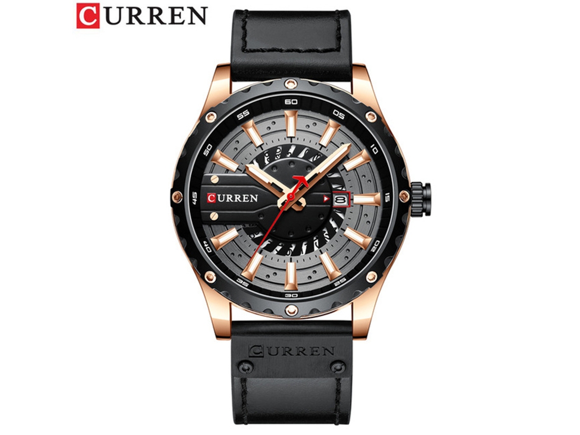 Relógio Masculino MDUG de Quartzo com Calendário e Pulseira de Couro, Casual e Executivo (preto e Ouro Rosa)