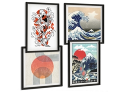 Conjunto De Pinturas Arquitetura De Cidades Na Água Moldura Preta Quadros Para O Escritório Espelharte (conjunto De 4 Imagens)