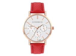 Relógio de Pulso Feminino Fashion Simples com Pulseira Pu e Mostrador de Quartzo Vermelho