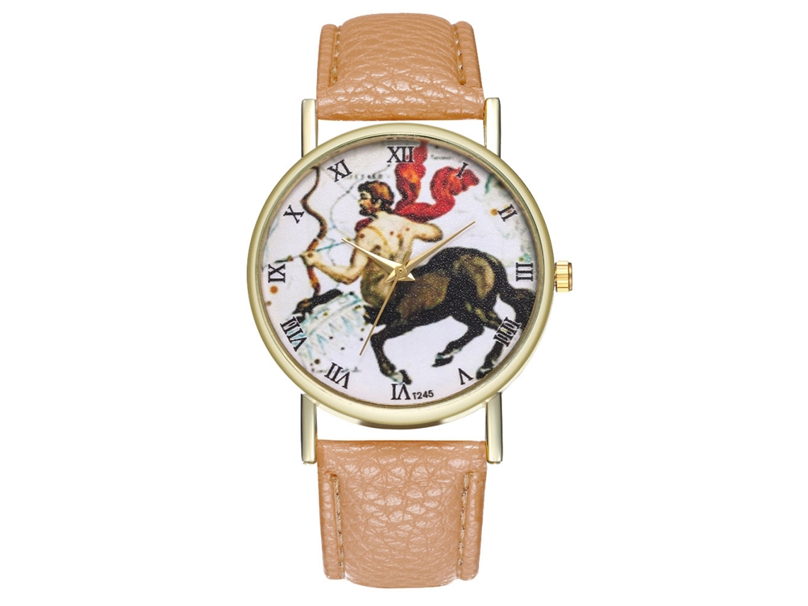 Relógio de quartzo Centaurus Universal de estilo simples com pulseira de couro para estudantes (bege)
