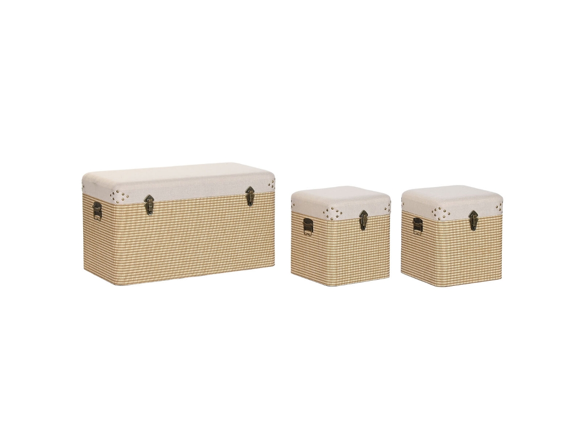Conjunto De Baús Home Esprit Bege Natural Poliéster Madeira Tradicional 80 X 40 X 44 Cm (3 Unidades)