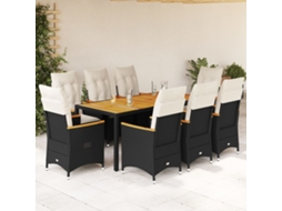 Vidaxl 9 Pcs Conjunto De Jantar P/ Jardim C/ Almofadões Vime Pe Preto