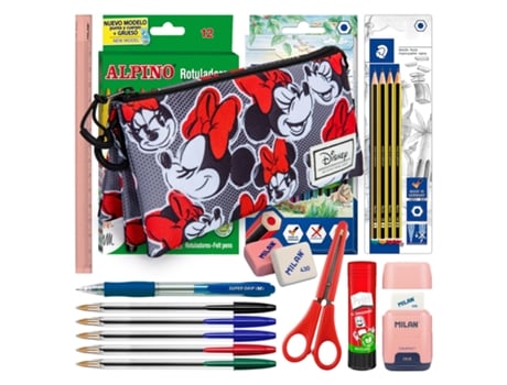 COLEPACK Minnie Estojo Triplo com Material Escolar Incluído