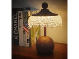 Mesa moderna com base em efeito madeira e cúpula de acrílico, luz LED tricolor, conexão USB, farol 19
