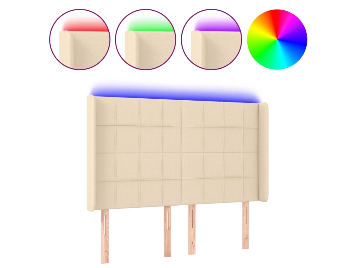 Cabeceira de Cama com Luzes Led Tecido Cor Creme MAISON EXCLUSIVE (147x16x118 cm)