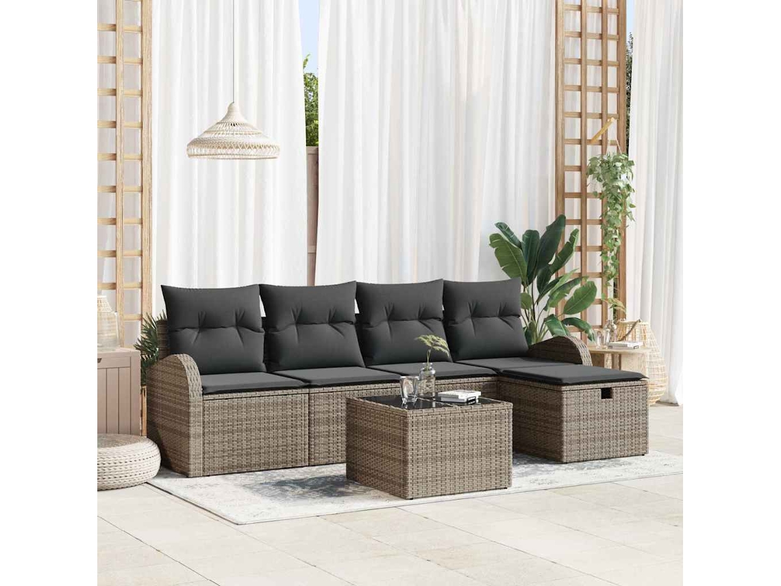 Vidaxl Conjunto De Sofá De Jardim 6 Pcs Cinzeto Rattan Sintético