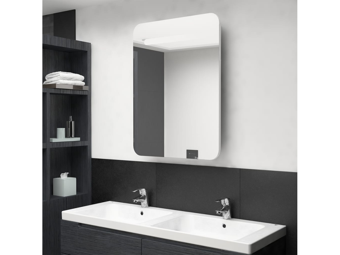 Vidaxl Armário Espelhado Casa De Banho Led 60x11x80cm Branco Brilhante