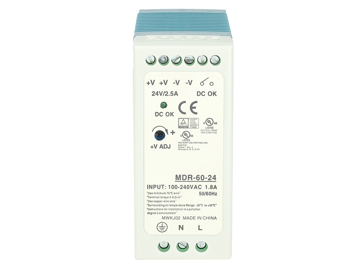 Fonte De Alimentação Industrial Din Rail Mdr-60-24 24v 2.5a 60w Com Sistema De Resfriamento Automático