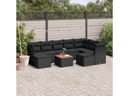 Vidaxl 10 Pcs Conjunto Sofás De Jardim C/ Almofadões Vime Pe Preto