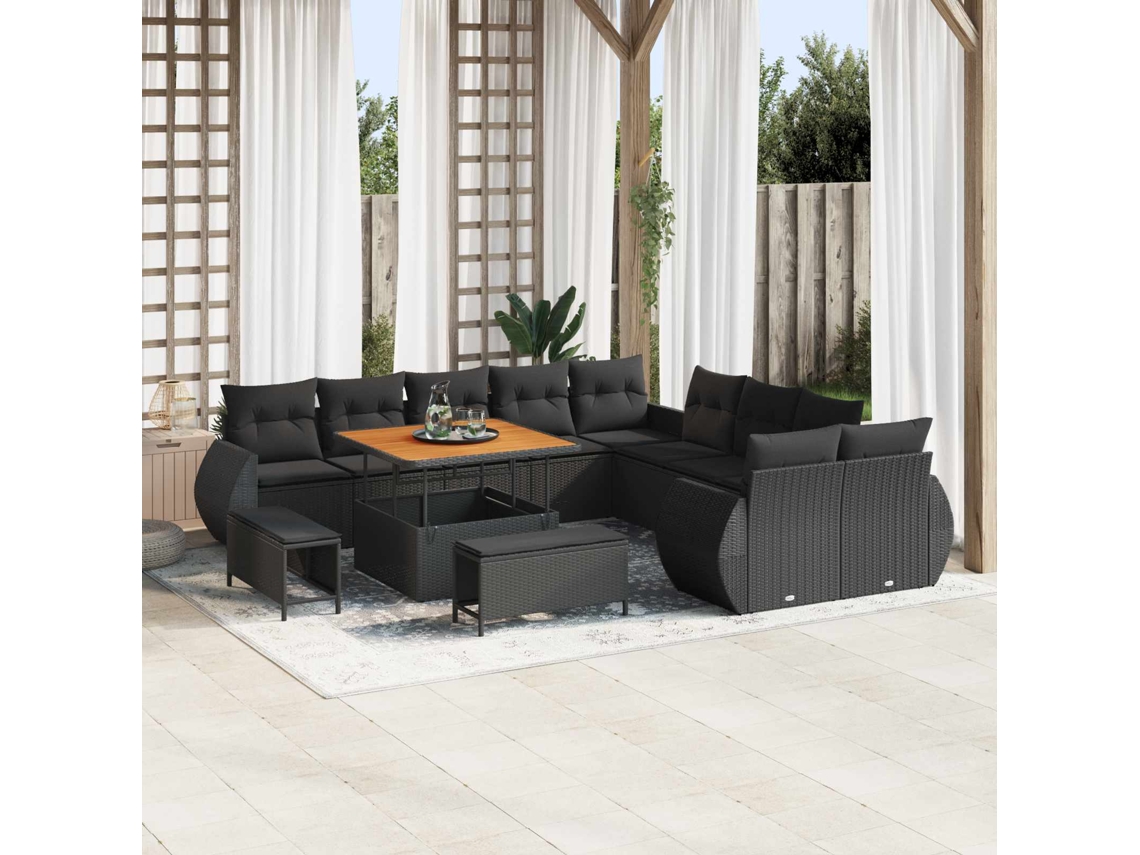 Vidaxl Conjunto De Sofá De Jardim 13 Unid. 13-número De Lugares Preto