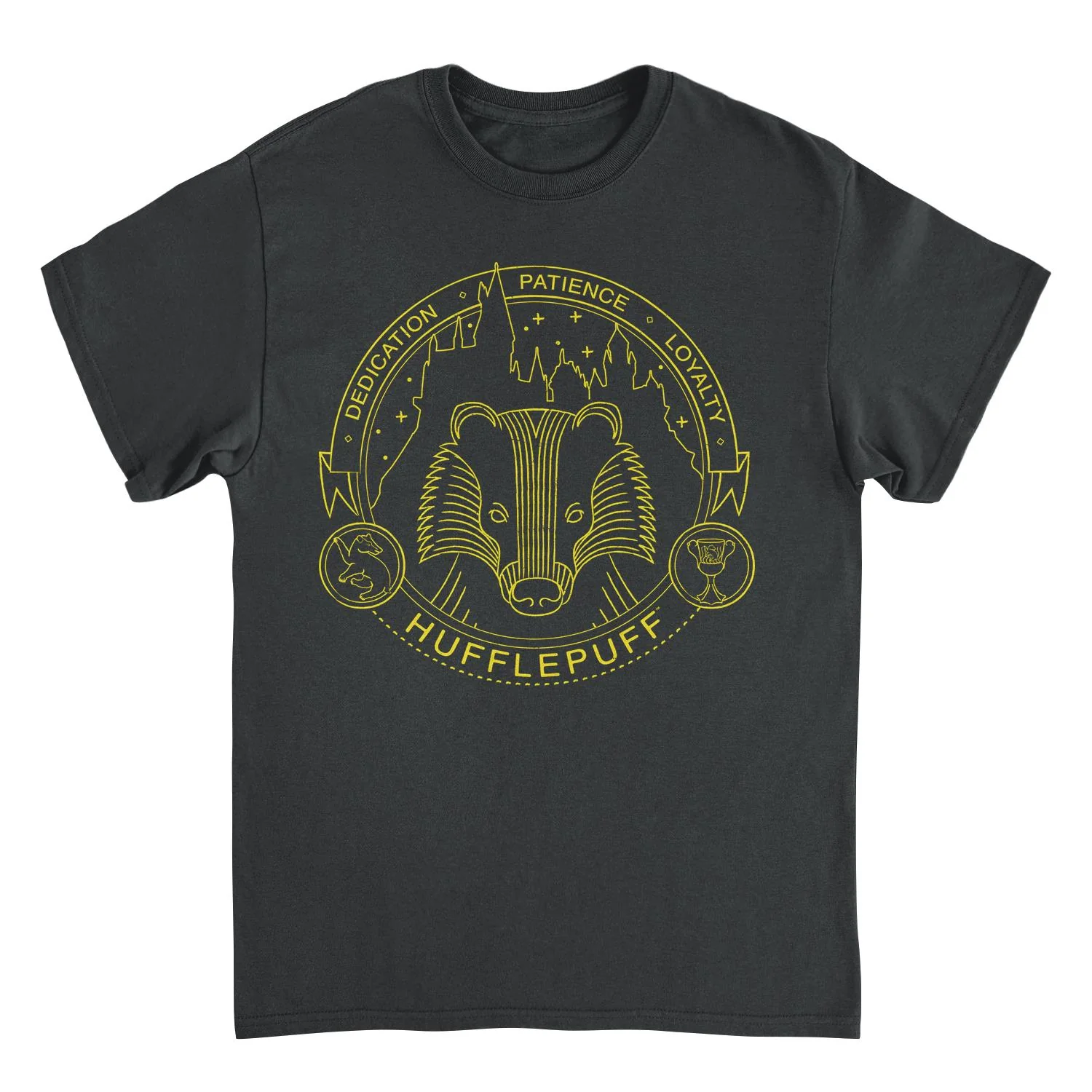Rockinstone Harry Potter Minimalist Hufflepuff Mascot Outline Black T-shirt Size:xl