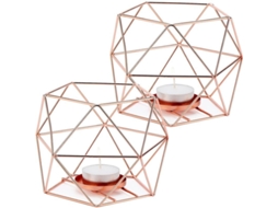 2 Portavasos De Velas Tea Light, Portavelas De Metal Hierro Geométrico Hueco (oro Rosa)