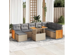 Vidaxl 9 Pcs Conjunto Sofás Jardim Com Almofadões Vime Pe/acácia Bege