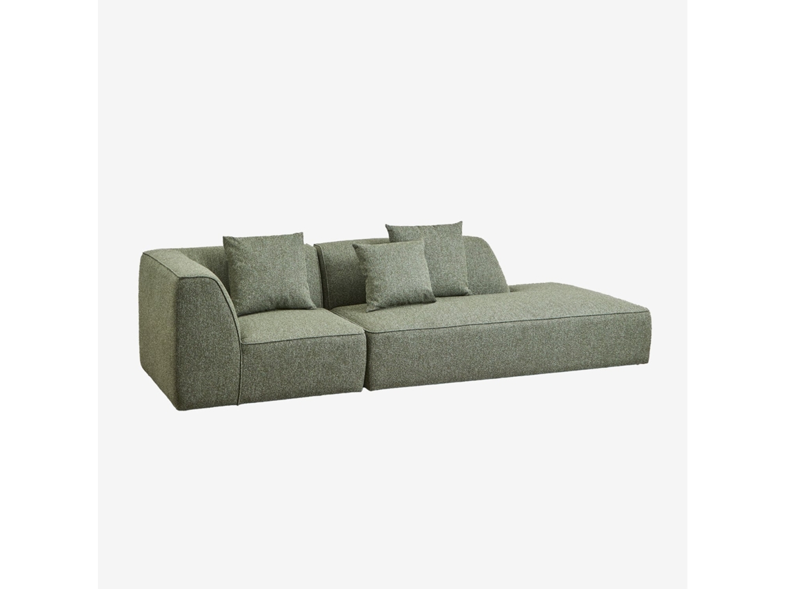 Sklum Sofá Modular De Canto Em 2 Peças Com Chaise Longue Direito Estofado Cardea Poliéster                       Bouclé Verde Sálvia