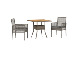 Conjunto 3 Conjunto De Jantar Para Jardim Vidaxl Cinzento Vime Pe (80 X 80 X 75 Cm)