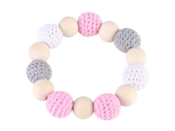 Primerox porta Chaveiro Mordedor de Madeira Natural para Bebê Presente de Chá Rosa Cinza Branco