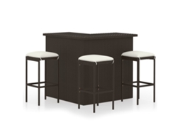 Vidaxl 4 Pcs Conjunto De Bar P/ Jardim Com Almofadões Vime Pe Castanho