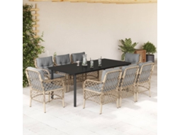 Vidaxl 9 Pcs Conj. Jantar Jardim C/ Almofadões Vime Pe Bege Misturado