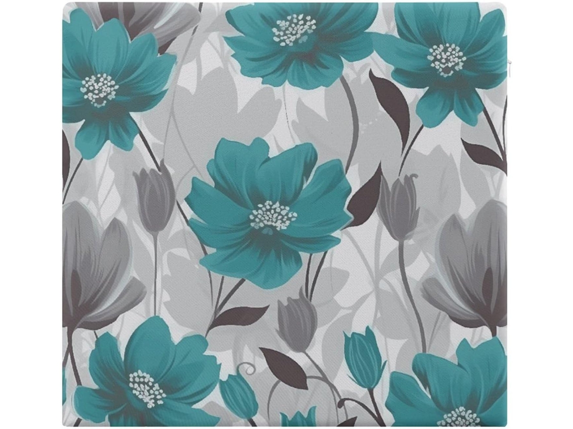 Almofada Quadrada, Azul Acinzentada E Branca, Estampa Floral, 1 Unidade, Almofada Durável, Almofada Macia E Confortável