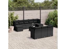 Jogo de Sofá Jardim 11 Peças C/ Almofadões Vime Pe Preto Dkd Home Decor