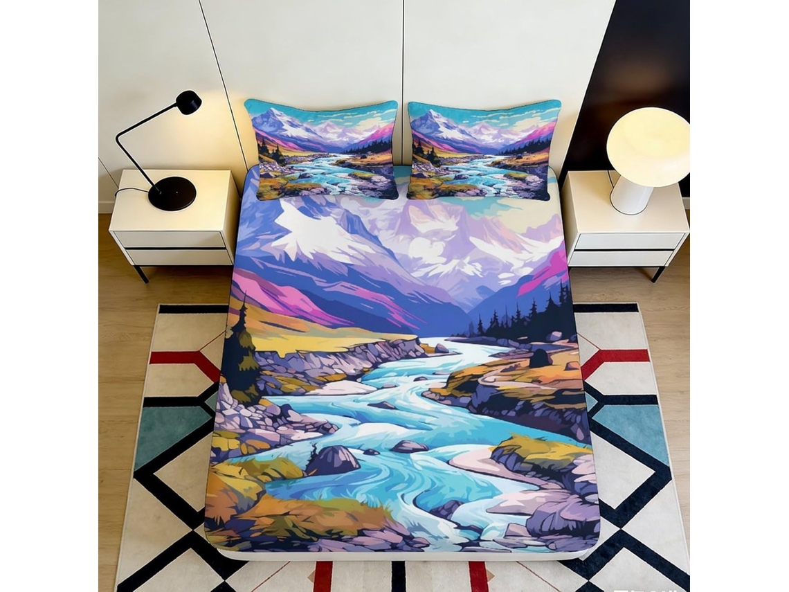 Conjunto de Cama com Estampa 3d Paisagem em Microfibra Fronha 200x25cm