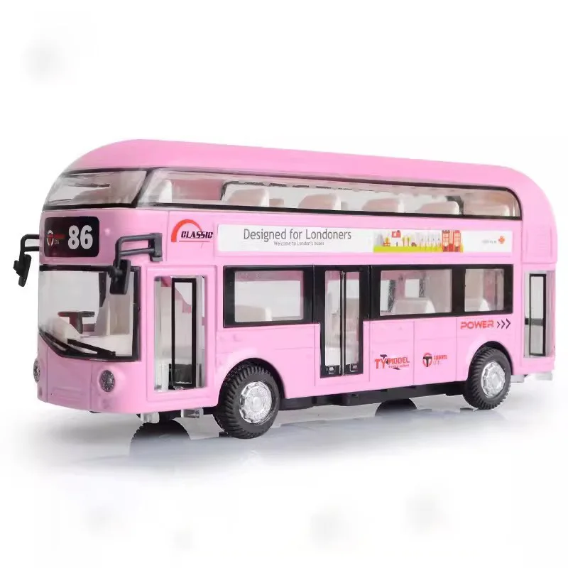 (rosa) Miniatura De Ônibus De Dois Andares Em Escala 1/36 - Liga Metálica Fundida - Som E Luz Dourado - Item De Colecionador - Presente