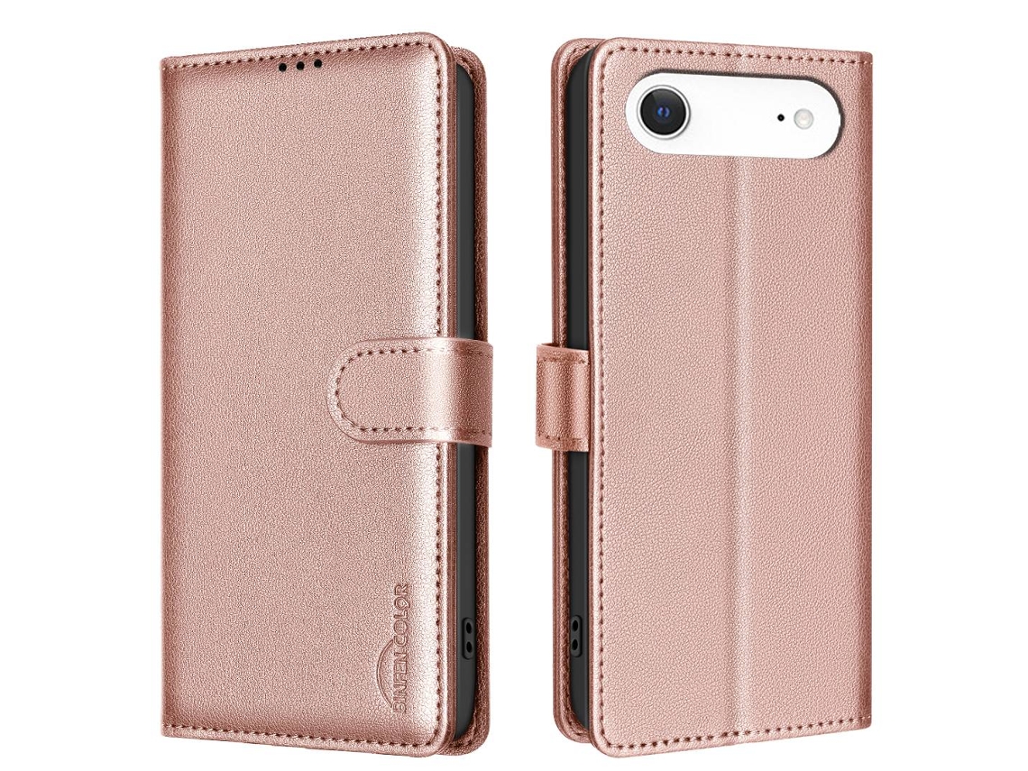 Capa Binfen Para Iphone Air Em Couro Com Proteção Rfid, Cor Ouro Rosa.