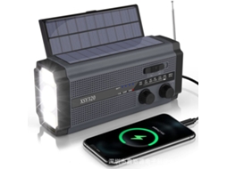 Rádio Solar Portátil com Manivela, Lanterna Led para Uso Externo, Am/fm, Bateria de 5000mah, Cinza AQUAFORGE