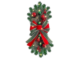 Decoração De Natal Para Escadas, Guirlanda De Árvore Com Laço, Adereços De Decoração Natalina Para Corredor De Escada Vermelho E Aquaforge