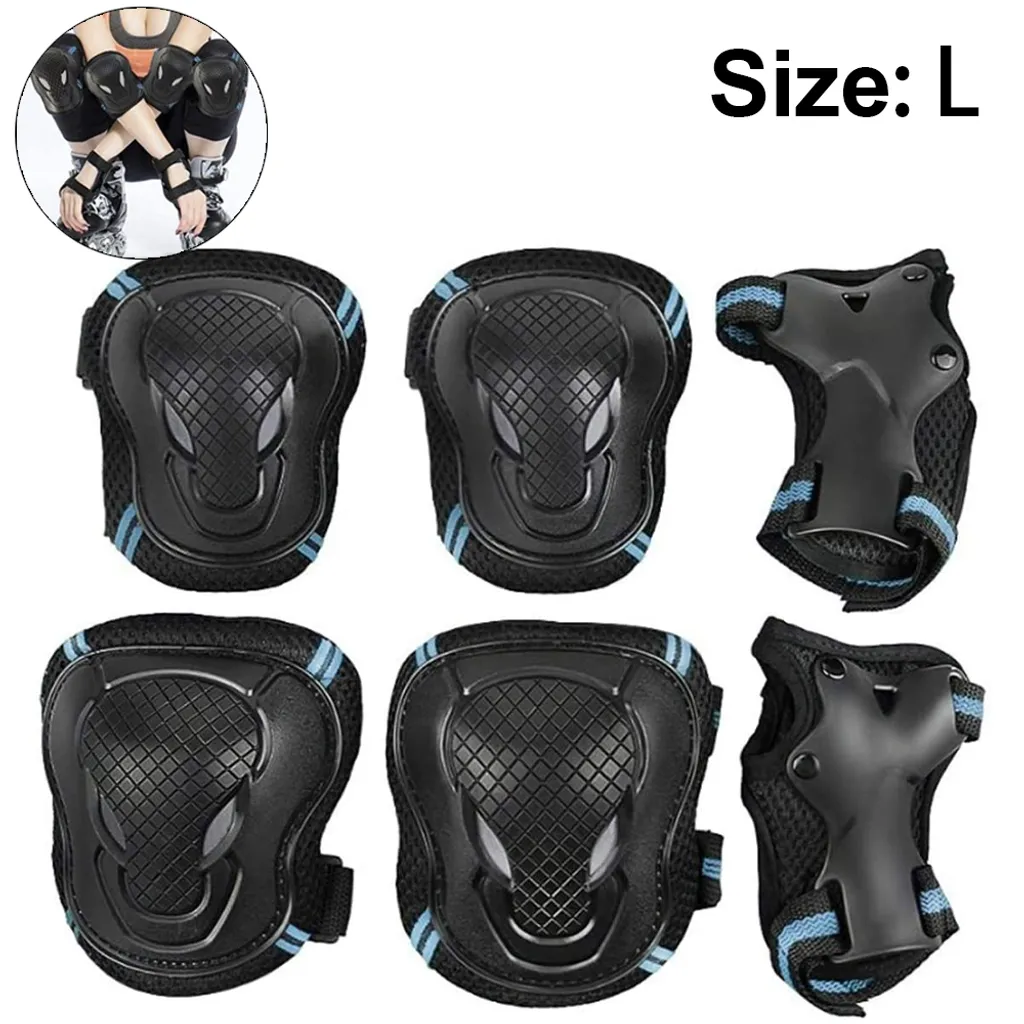 Conjunto de Joelheiras e cotoveleiras infantis 6 em 1 para skate e ciclismo, preto e azul, tamanho G AQUAFORGE