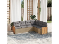 Vidaxl 6 Pcs Conjunto De Sofás P/ Jardim Com Almofadões Vime Pe Bege