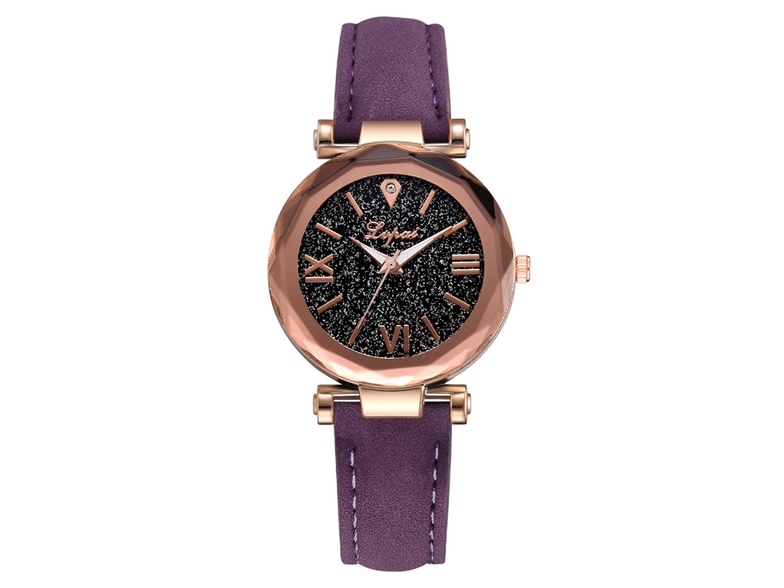 Relógio Analógico Feminino com Pulseira de Couro Pu e Movimento de Quartzo (roxo)
