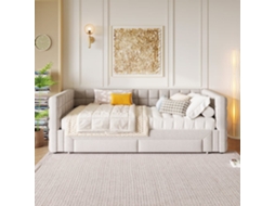 Daybett 90x200cm - Sofá-cama Com Encosto Quadrado, Cama Extensível (até 180 Tamanho Queen), 2 Gavetas - Bege
