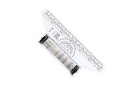 Régua multifuncional Ibasenice em plástico branco com escala angular e medidor circular para medições portáteis.