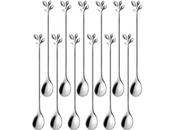 Rebe-Conjunto De 12 Colheres Longos 19cm Em Aço Inoxidável Com Lamina Preta Para Chá Frio, Coquetel, Mesa, Próprio Para Máquina De Lavar Louça