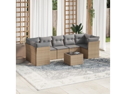 Vidaxl 8 Pcs Conjunto De Sofás P/ Jardim Com Almofadões Vime Pe Bege
