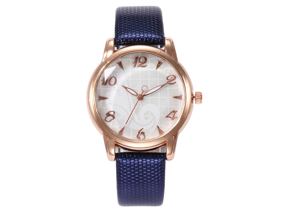 Relógio de Pulso Feminino Vansvar de Quartzo com Pulseira de Couro Pu Moda Simples Azul Escuro