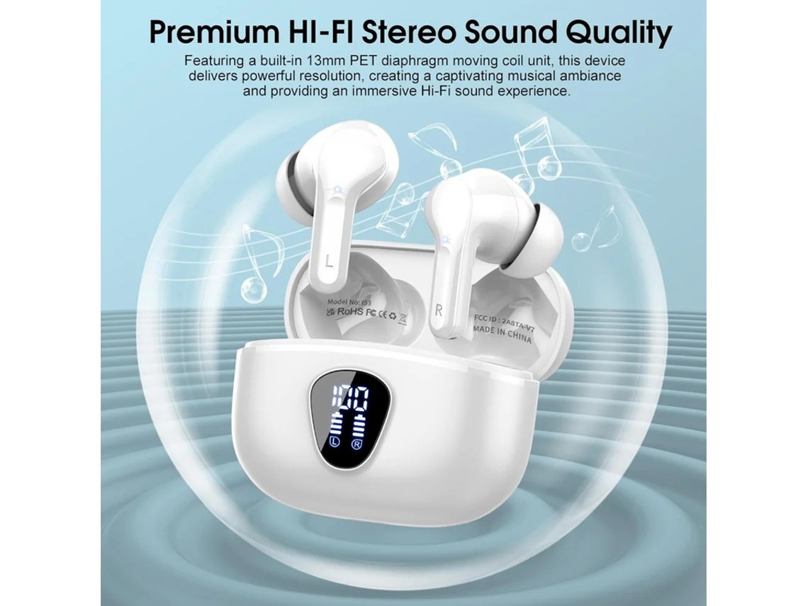 Auscultadores Sem Fios 2024 Bluetooth 5.3 Auscultadores Estéreo Hifi Com Reprodução De 40h Com Ecrã Led Auscultadores Com Cancelamento De Bestvite