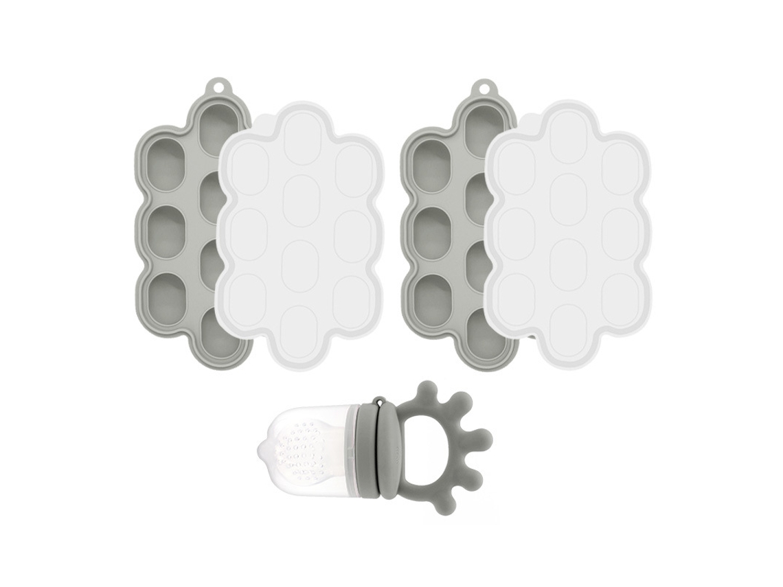Conjunto Alimentador Bebé CHRUI 6+ Meses com Molde Picolé Silicone Macio (cinza)