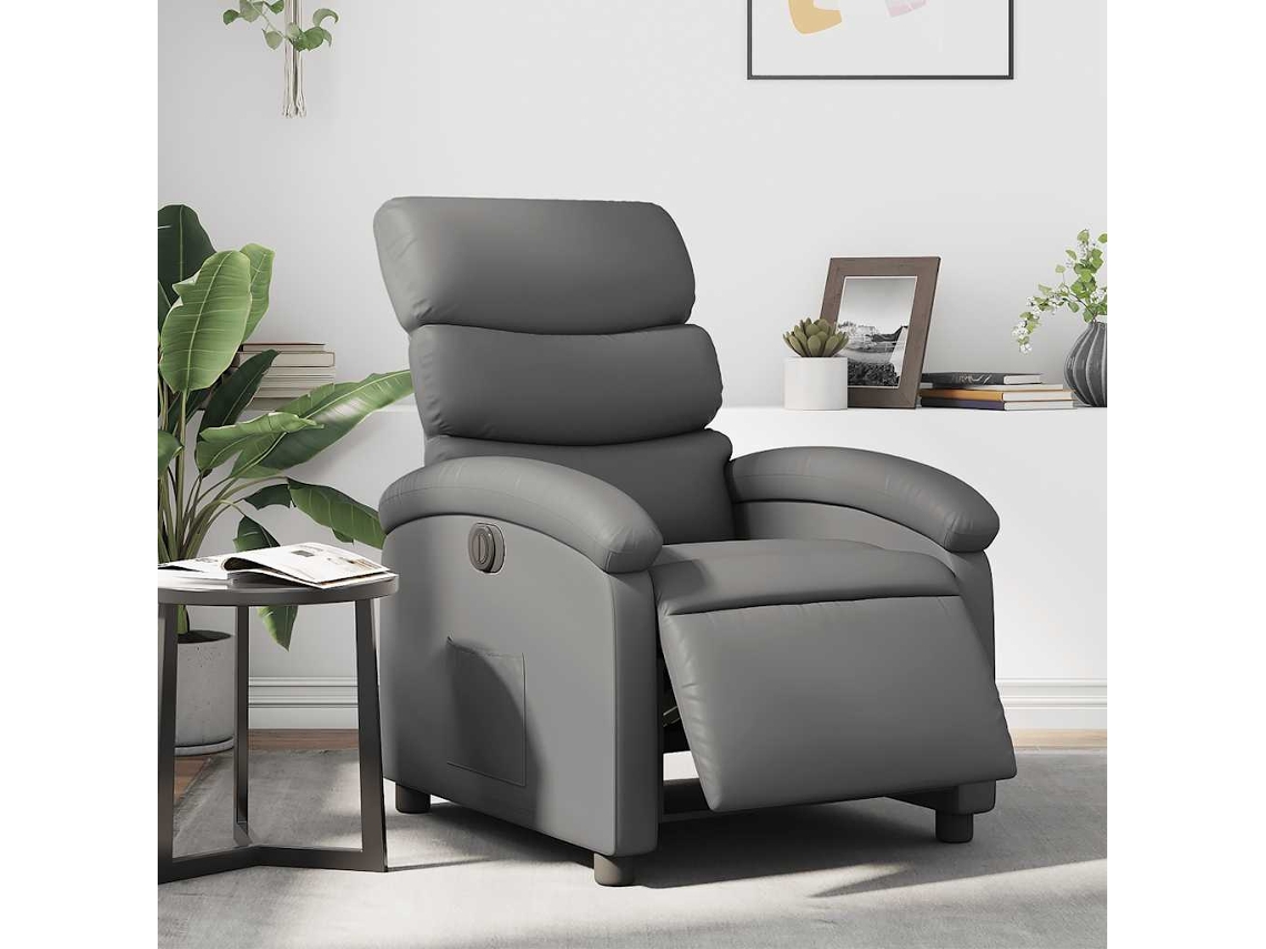 Vidaxl Poltrona Reclinável Elétrica Couro Artificial Cinzento