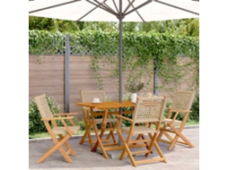 Cadeiras De Jardim Dobráveis 4 Pcs Vime Pe/madeira Maciça Bege Dkd Home Decor